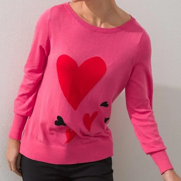 Chico’s Big Heart Pink Pullover Sweater Lightweight Jumper Plus Size XXL $90 - Picture 3 of 16